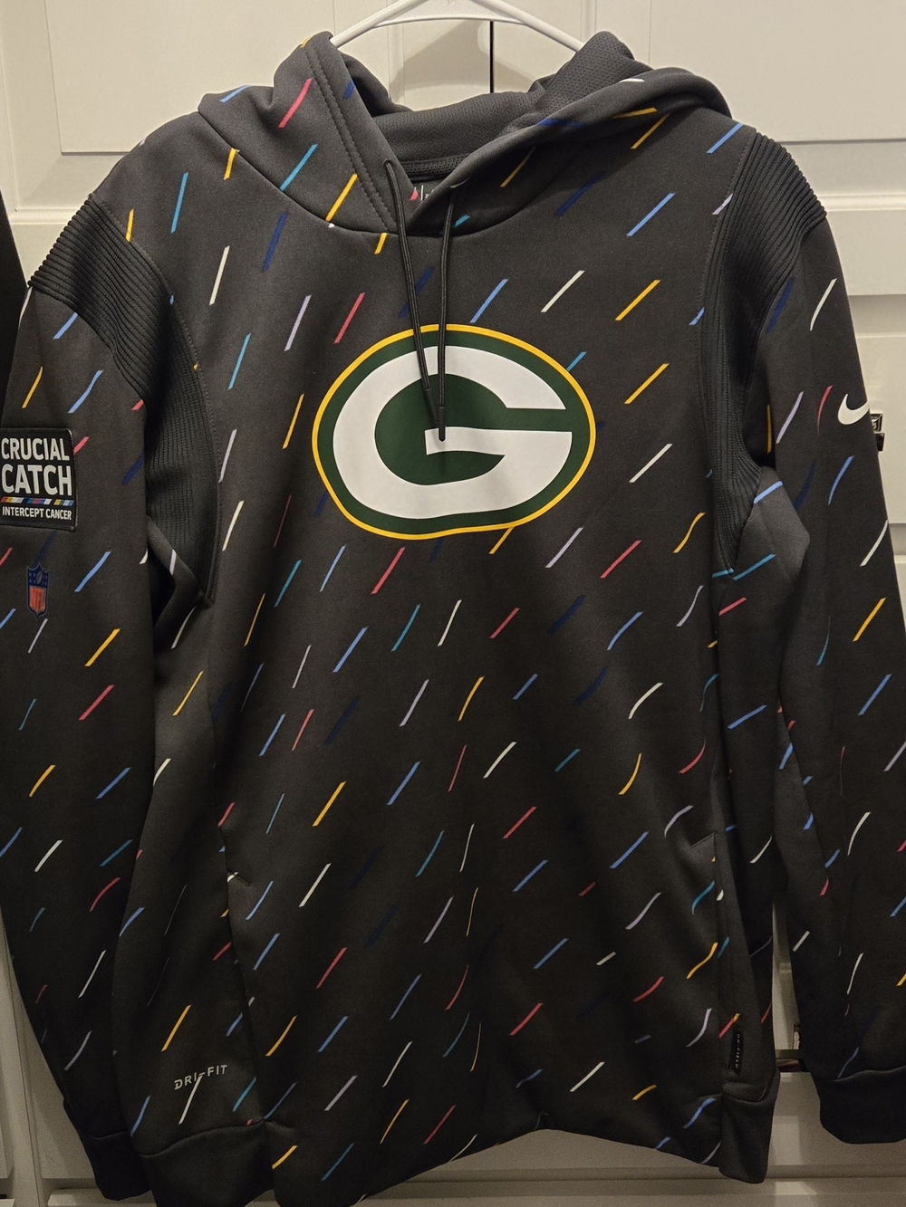 Nike Black Green Bay Packers Pullover Hoodie with Multicolor Dash Crucial Catch